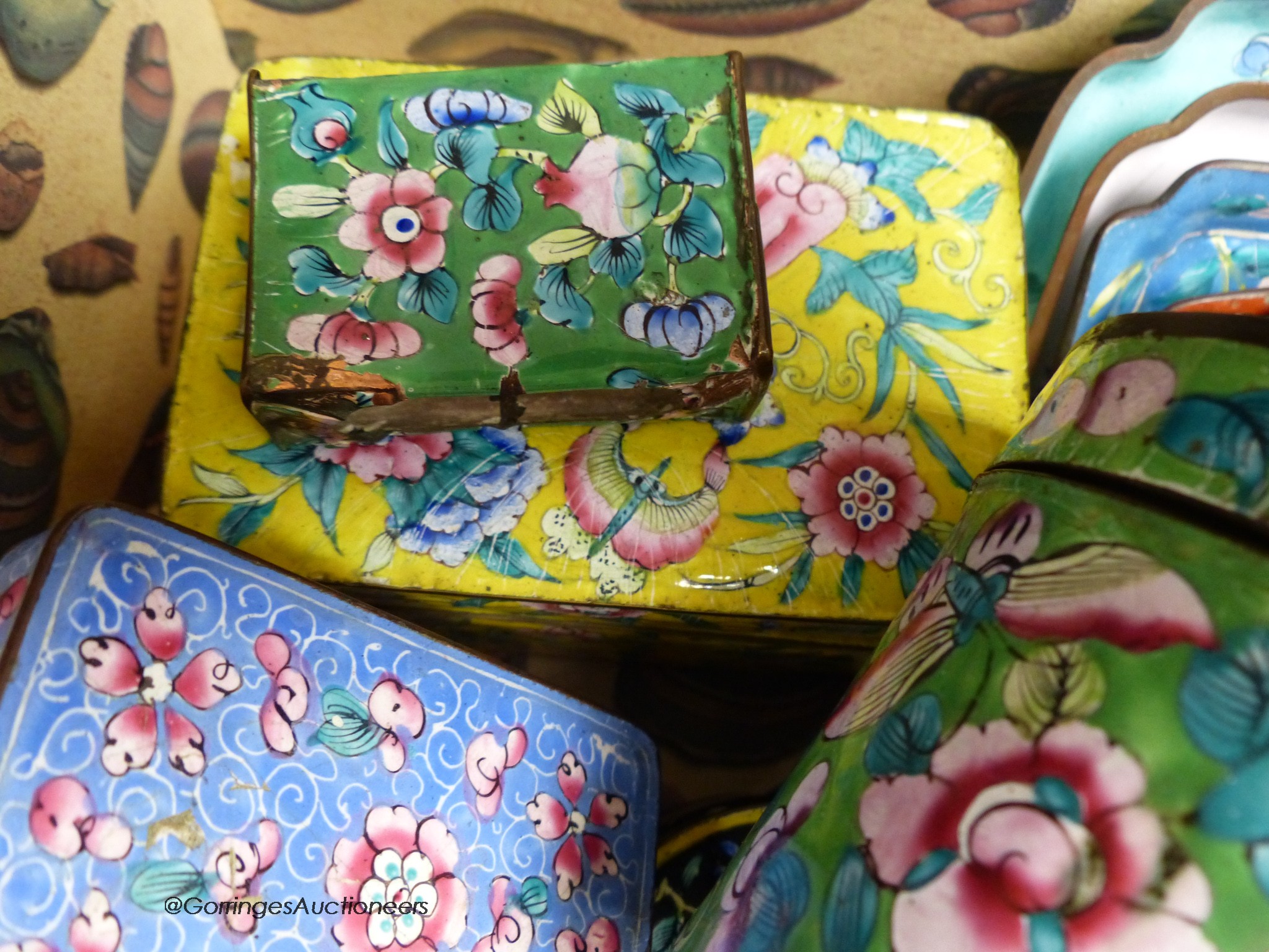 A collection of Chinese Canton enamel boxes and dishes